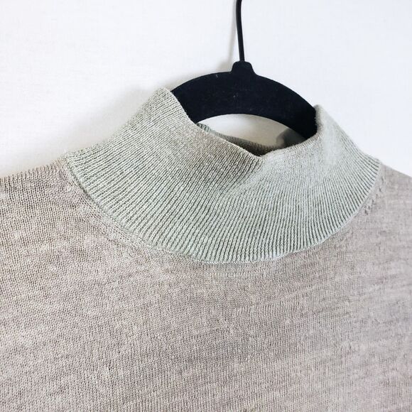 Muji Womens 100% Wool Sweater Medium Mock Neck Taupe Minimalist Layering - Picture 2 of 11